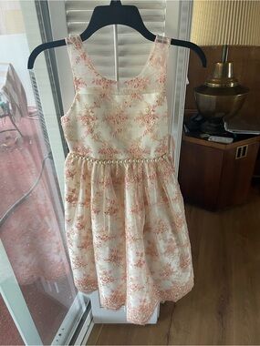 American Princess Ivory and Blush Pearl Waist Floral Dress
